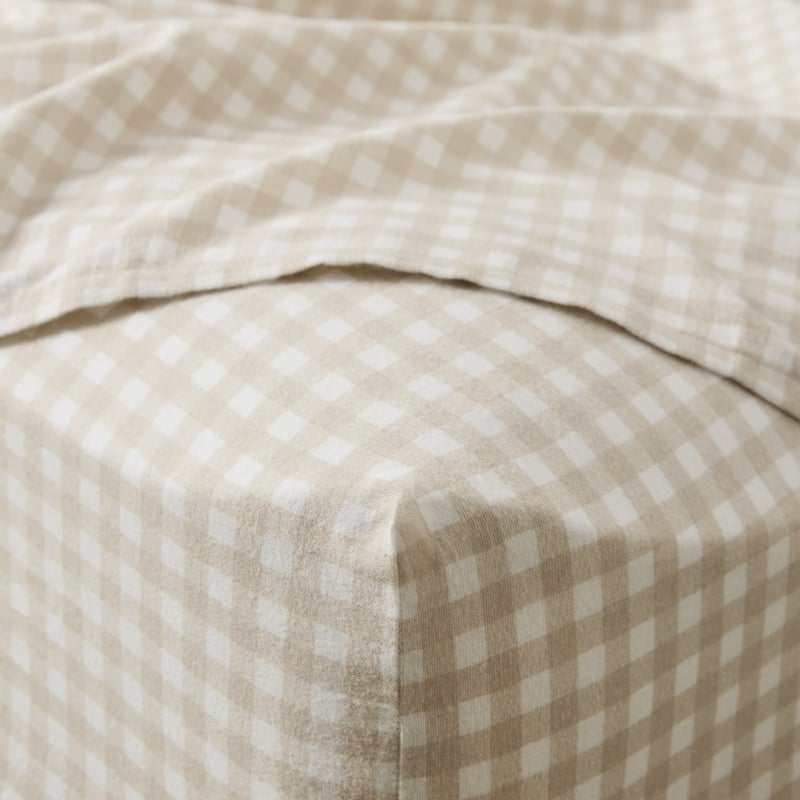 Flannelette Natural Gingham Printed Sheet Set
