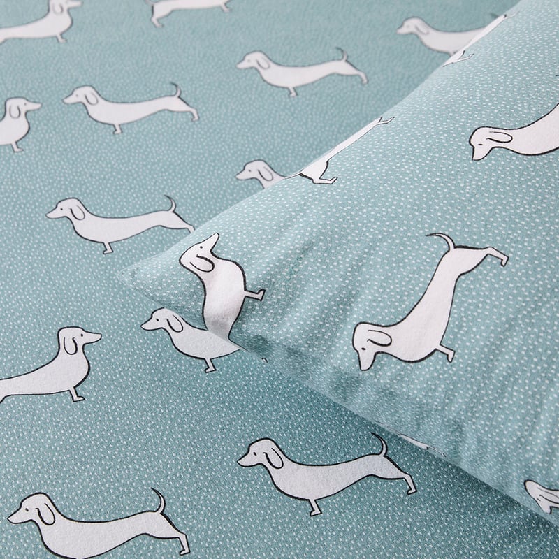 Flannelette Teal Dachshunds Printed Sheet Set