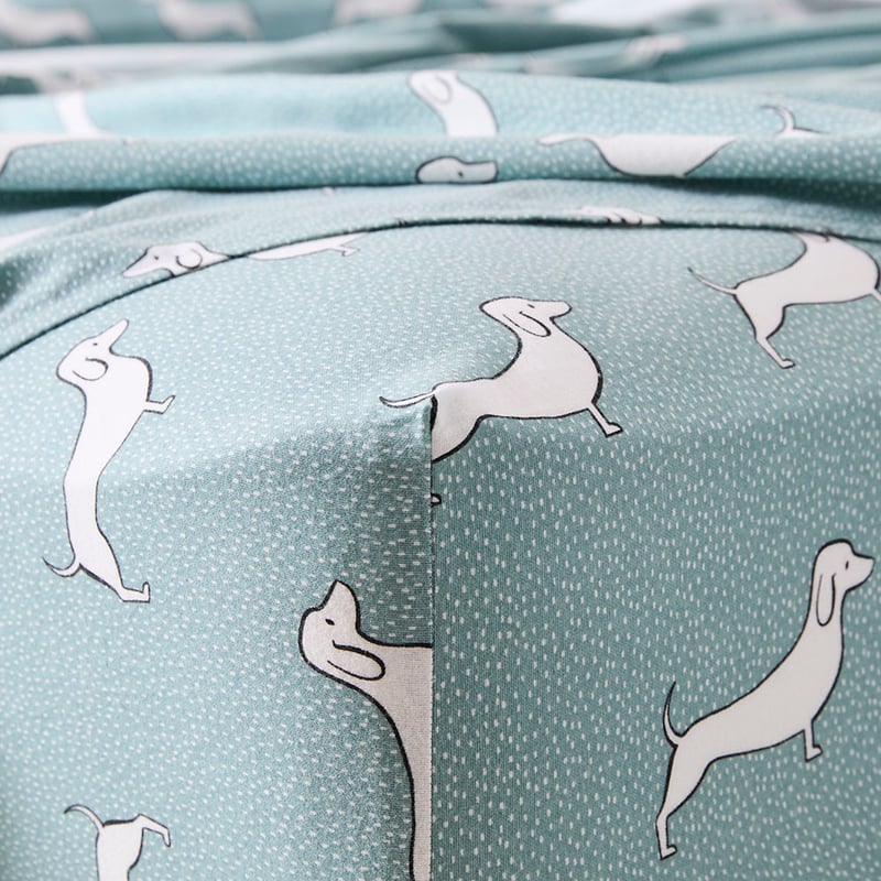 Flannelette Teal Dachshunds Printed Sheet Set