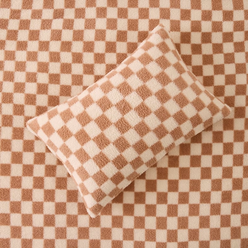 Sherpa Printed Natural Checkerboard Quilt Cover Set