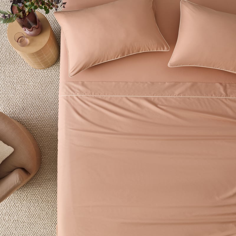 Piped Cotton Clay & Natural Sheet Set