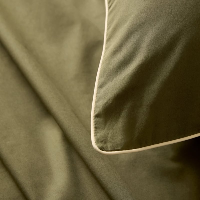 Piped Cotton Moss & Bone Sheet Set