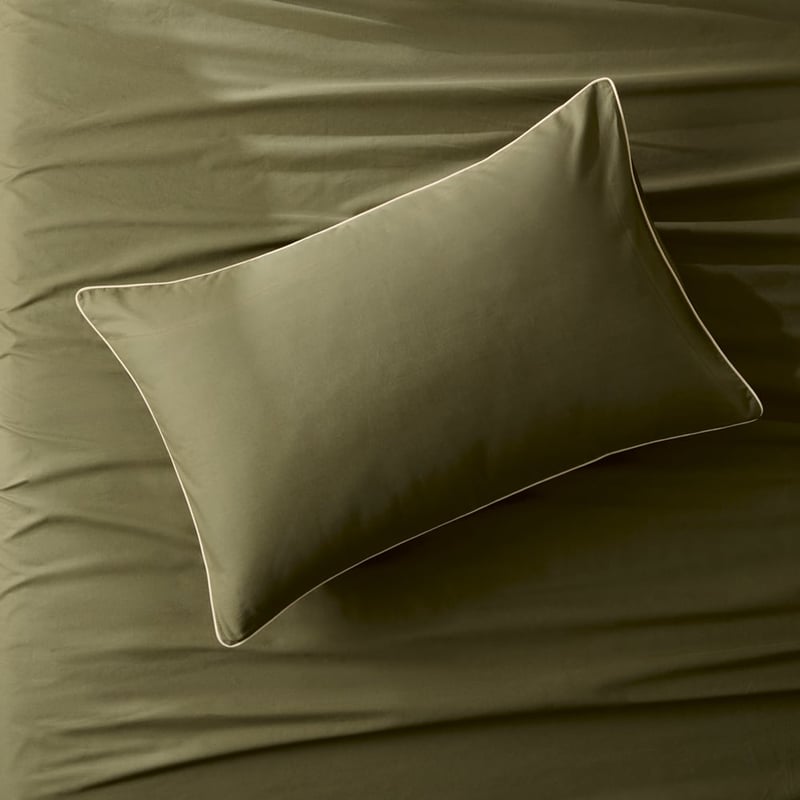 Piped Cotton Moss & Bone Sheet Set