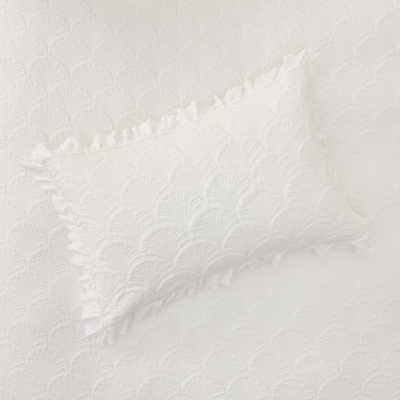 Mila White Ruffled Quilted Quilt Cover Set
