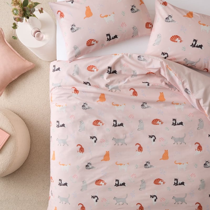 Happy Cats Blush Quilt Cover Set