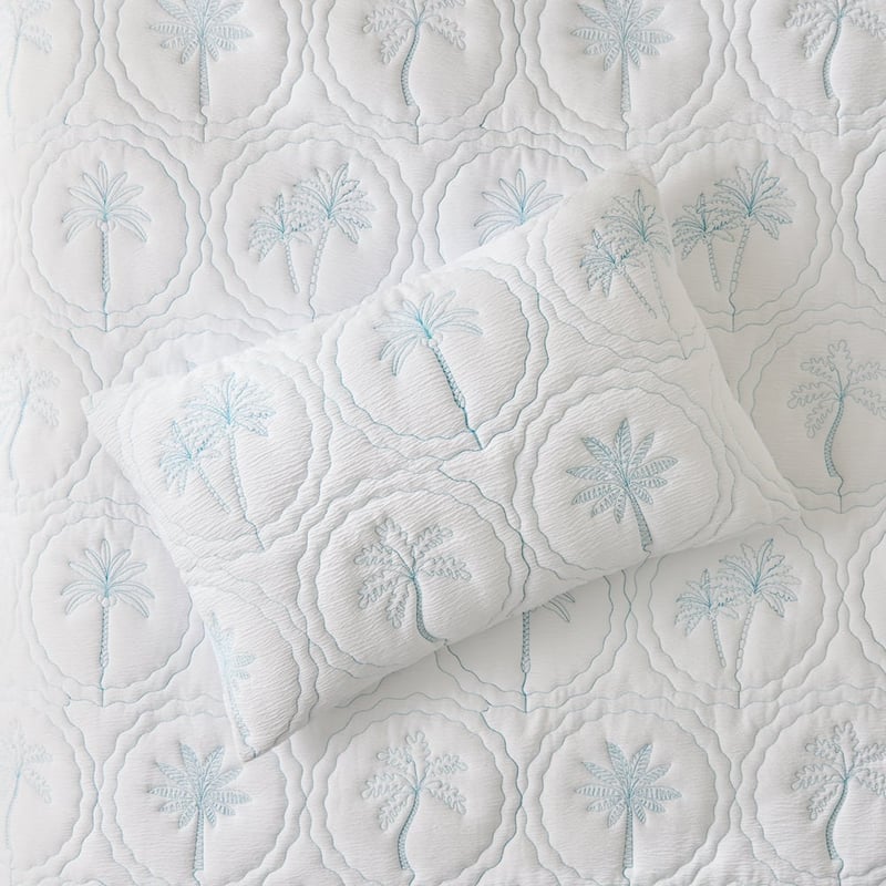 Palm White Crinkle Quilted Quilt Cover Set