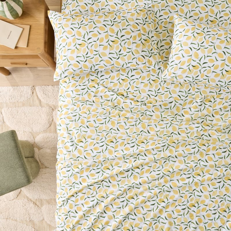 Lemons White & Lemon Printed Percale Sheet Set