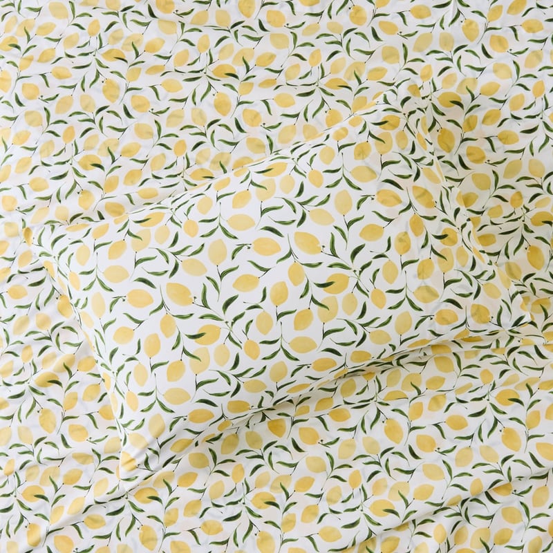 Lemons White & Lemon Printed Percale Sheet Set