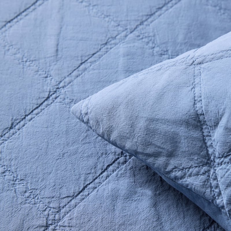Stonewashed Cotton Blue Quilted Coverlet Separates 