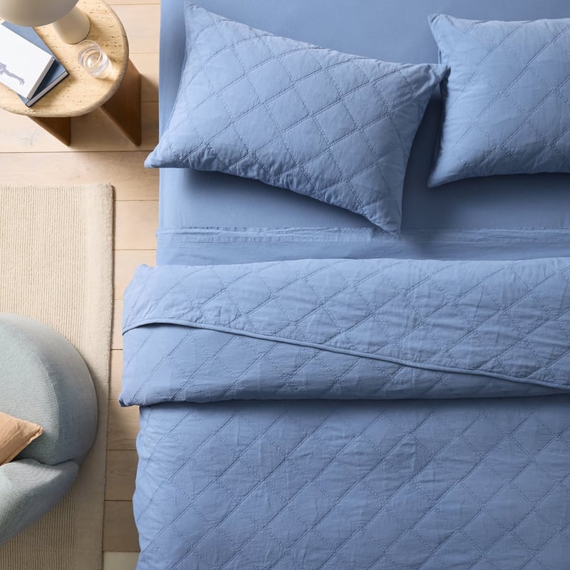 Stonewashed Cotton Blue Quilted Coverlet Separates 