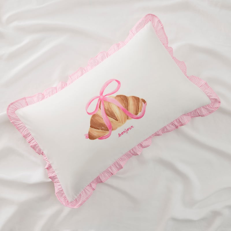 Easter Bonjour White Ruffle Text Pillowcase