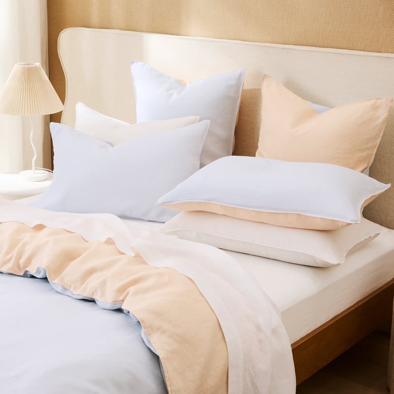 Vintage Washed Linen Peach & Sky Blue Duo Quilt Pillowcases