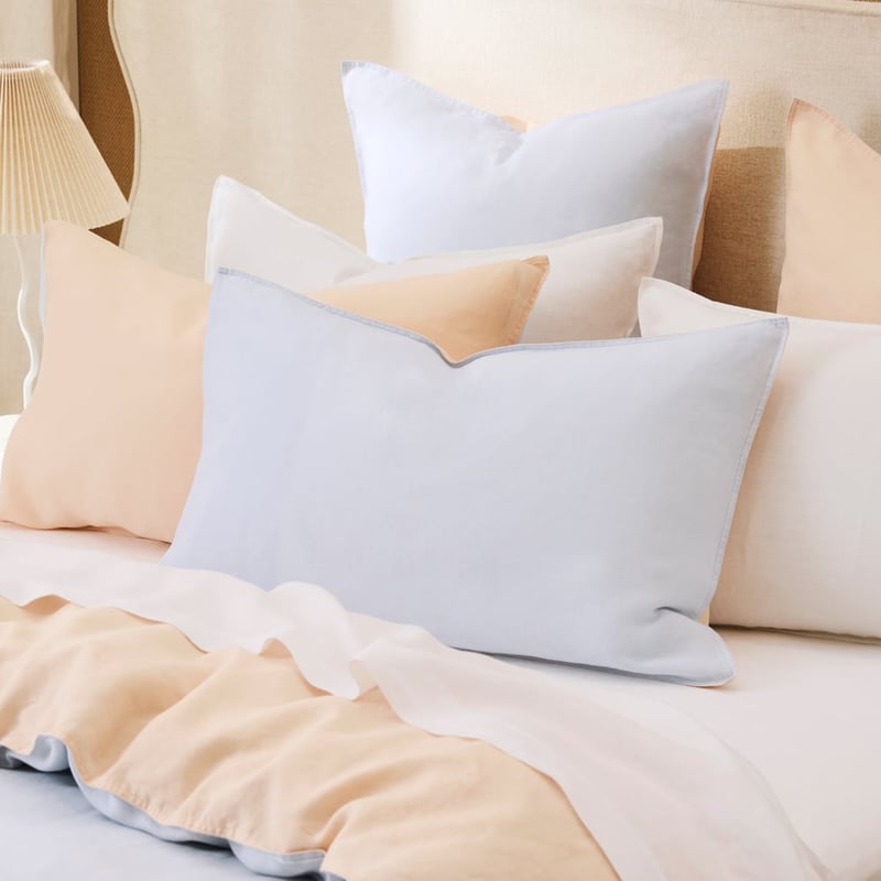 Vintage Washed Linen Peach & Sky Blue Duo Quilt Pillowcases