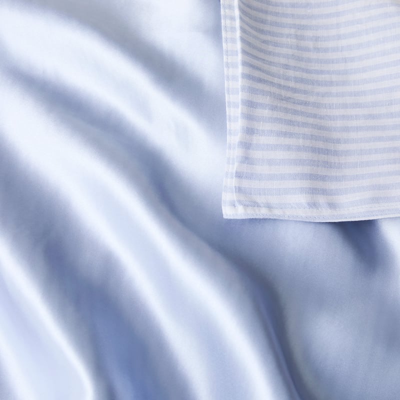 Vintage Washed Linen Silk Blue & White Stripe Pillowcase Pair