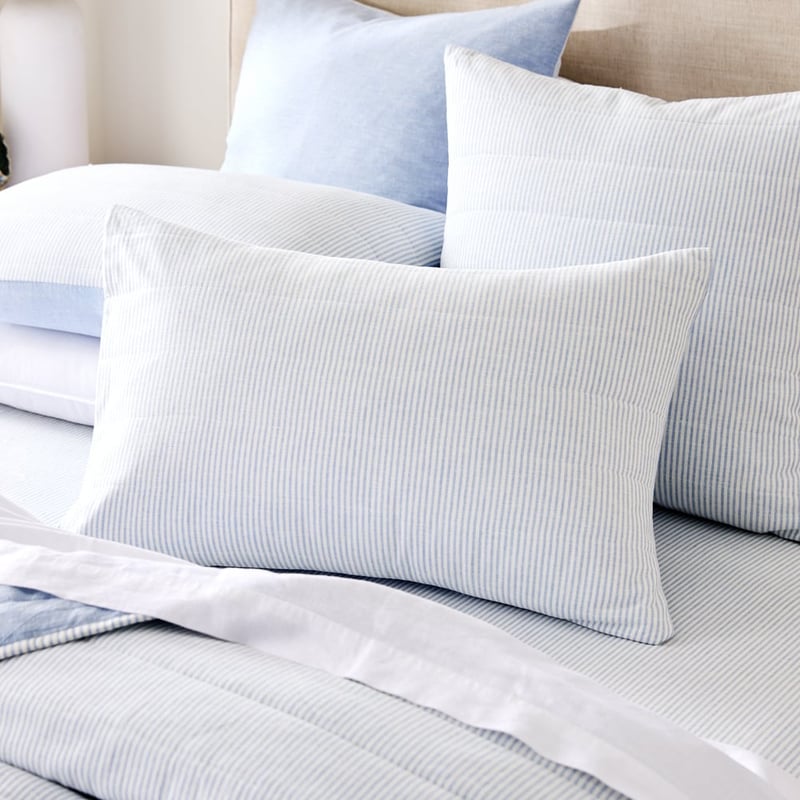 Linen Cotton Dusty Blue Stripe Quilted Pillowcases