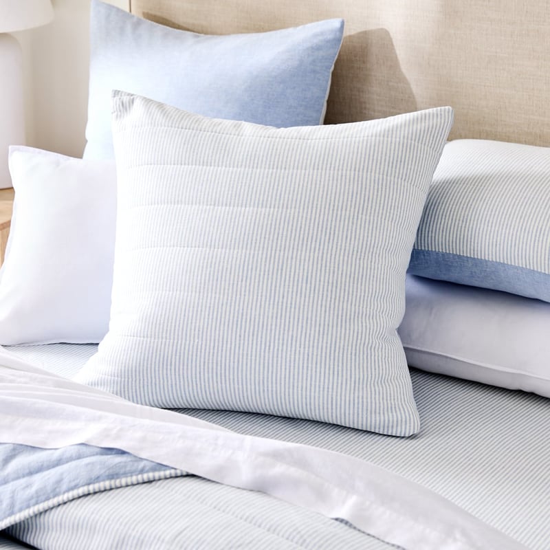Linen Cotton Dusty Blue Stripe Quilted Pillowcases