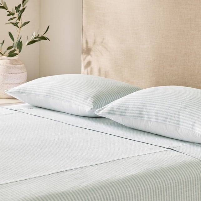 Noa White & Dusty Blue Stripe Bedcover Separates