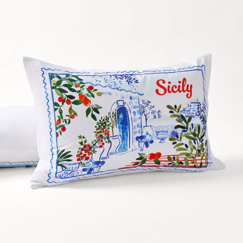 Sicily White Text Pillowcase