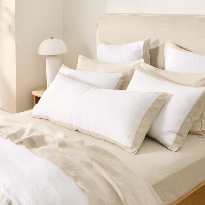Vintage Washed Linen White & Linen Border Pillowcases