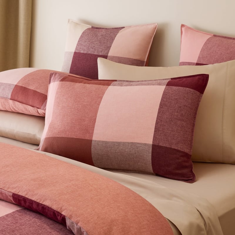 Linen Cotton Newland Earth Check Pillowcase