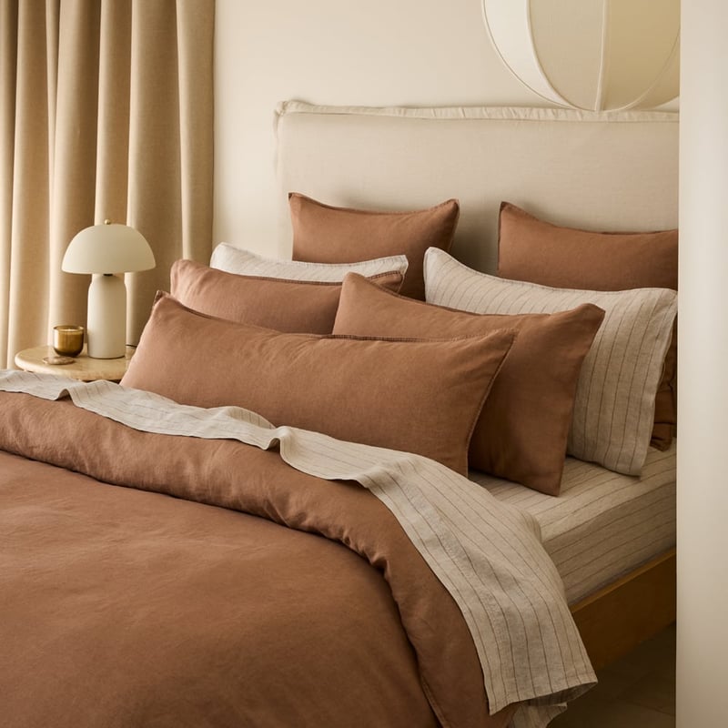 Vintage Washed Linen Mocha Bolster Pillowcase