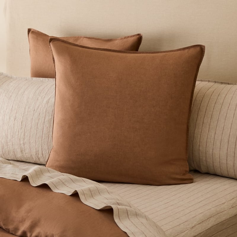 Vintaged Washed Linen Mocha Pillowcases