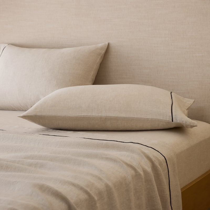 Vintage Washed Linen Linen & Onyx Piped Pillowcases