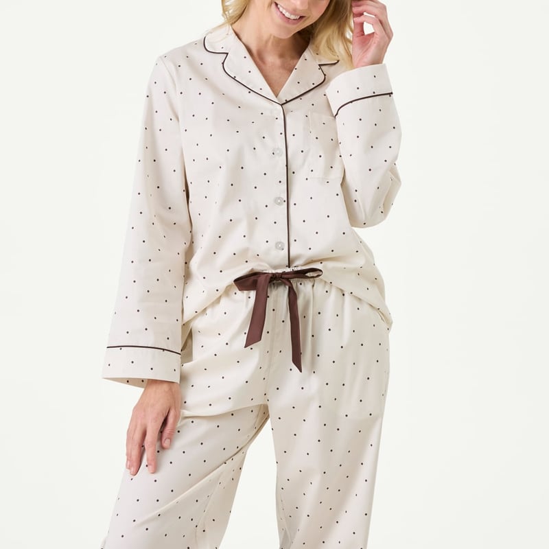 Womens Coconut & Chocolate Polka Dots Long Pyjama Set