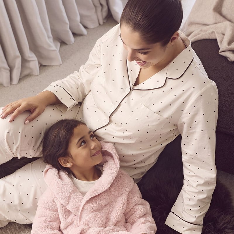 Womens Coconut & Chocolate Polka Dots Long Pyjama Set