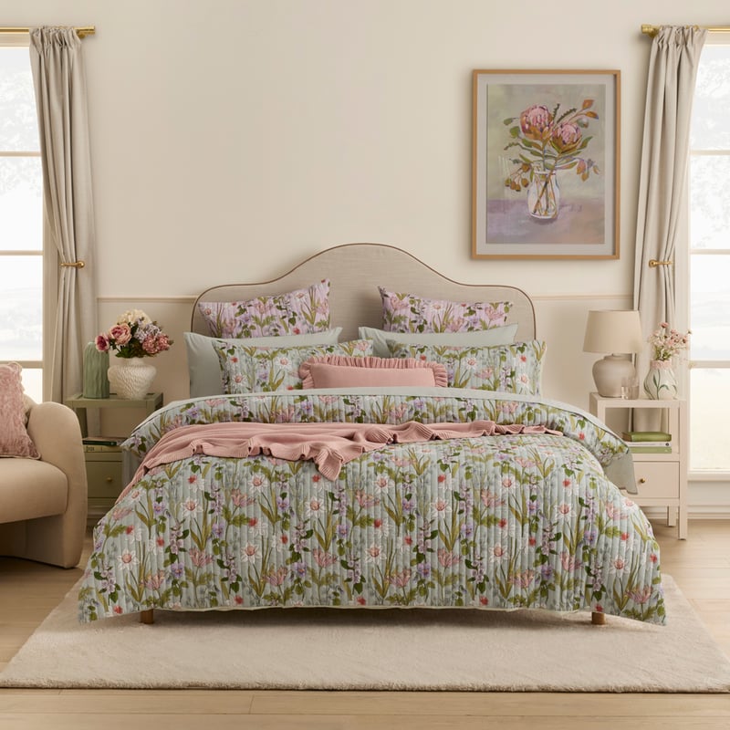 Adeline Floral Sage Quilted Pillowcases