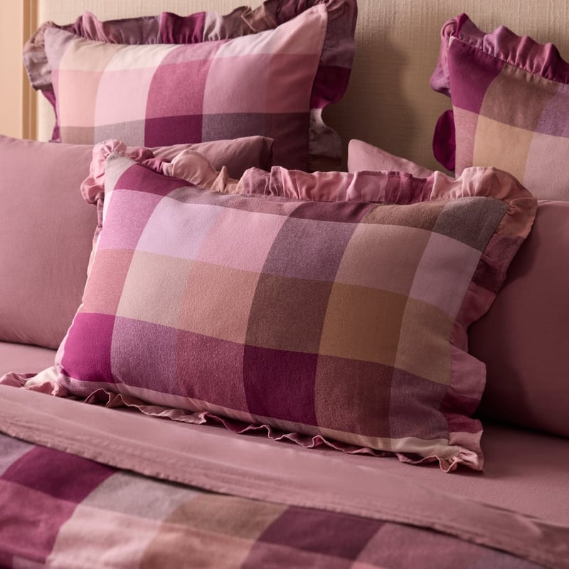 Mulberry Check Ruffle Flannelette Quilt Cover Set + Separates