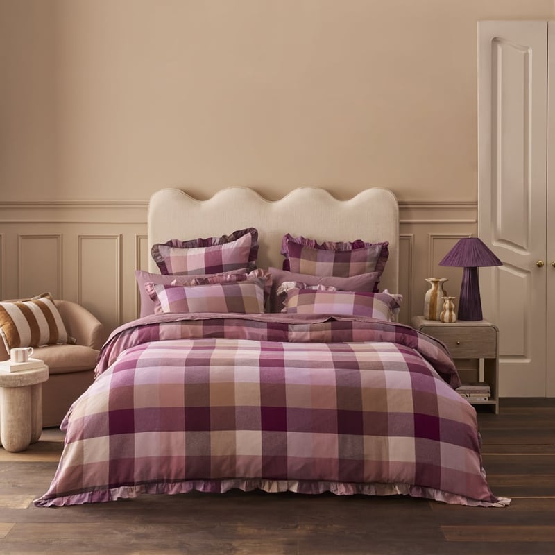 Mulberry Check Ruffle Flannelette Quilt Cover Set + Separates