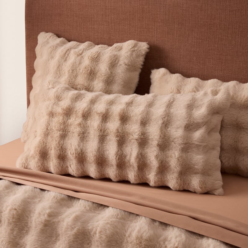 Ripple Faux Fur Natural Quilted Quilt Cover Separates