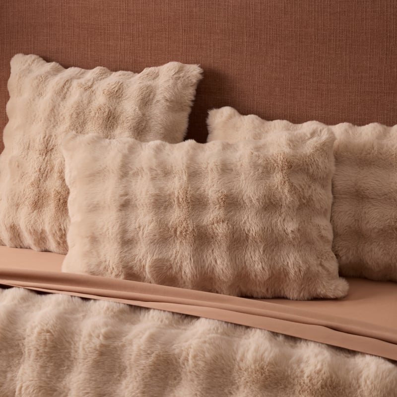 Ripple Faux Fur Natural Quilted Quilt Cover Separates