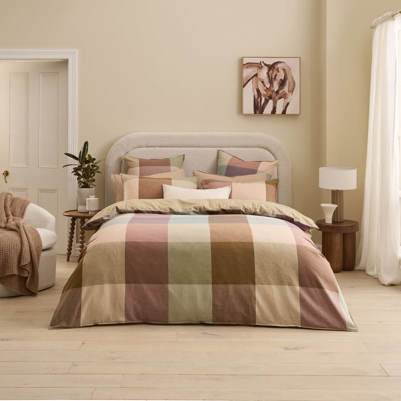 Vintage Washed Linen Cotton Newland Check Camel Pillowcases