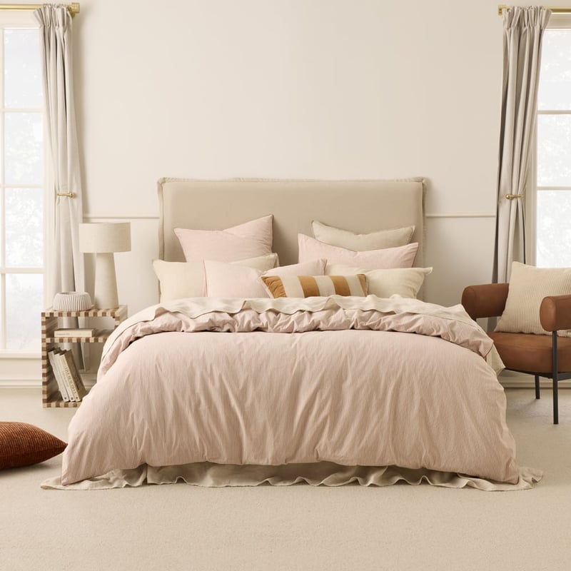 Stonewashed Printed Cotton Piped Earth Stripe Pillowcase