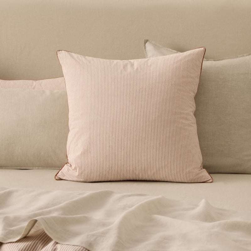 Stonewashed Printed Cotton Piped Earth Stripe Pillowcase