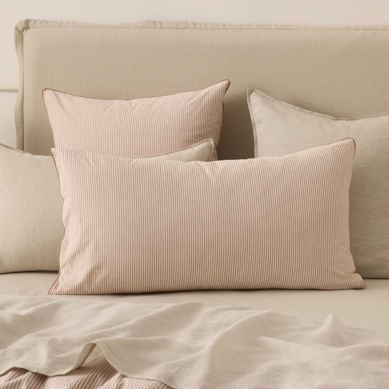 Stonewashed Printed Cotton Piped Earth Stripe Pillowcase