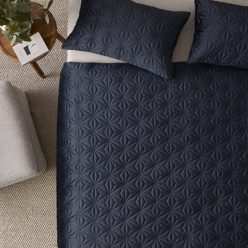 Asta Midnight Quilted Velvet Quilt Cover