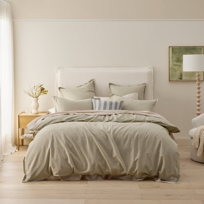 Relaxed Linen Look Matcha Quilt Cover Set