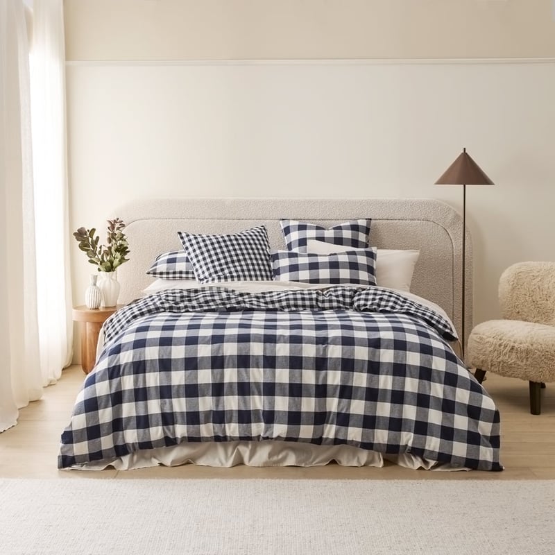 Stonewashed Cotton Denim Gingham Quilt Cover Separates