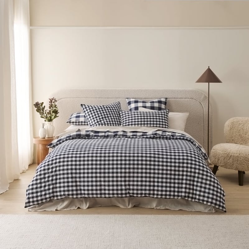 Stonewashed Cotton Denim Gingham Quilt Cover Separates