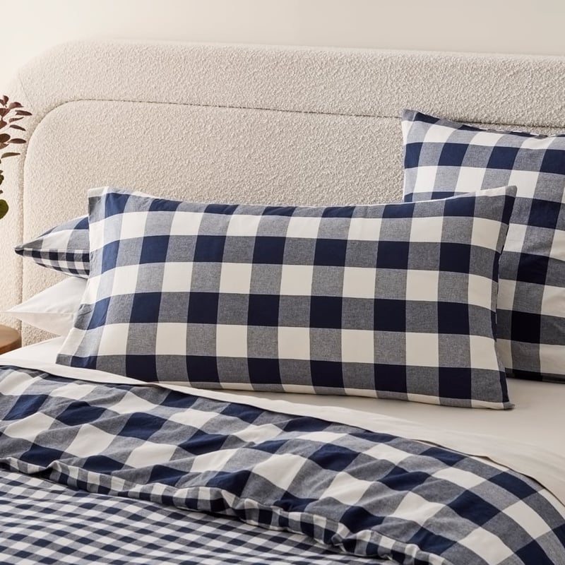 Stonewashed Cotton Denim Gingham Quilt Cover Separates