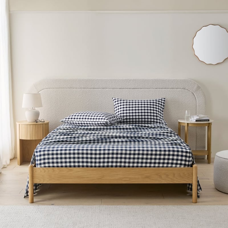 Stonewashed Cotton Denim Gingham Sheet Separates