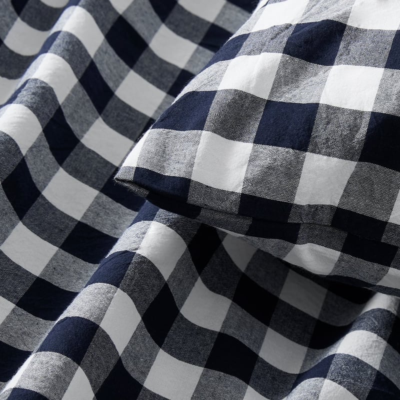 Stonewashed Cotton Denim Gingham Sheet Separates
