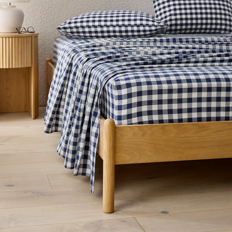 Stonewashed Cotton Denim Gingham Sheet Separates