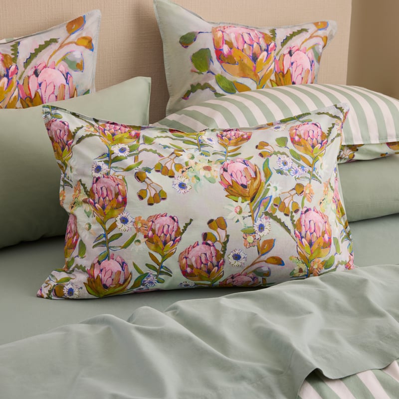 Margot Soft Green Native Floral Quilt Cover Set + Separates