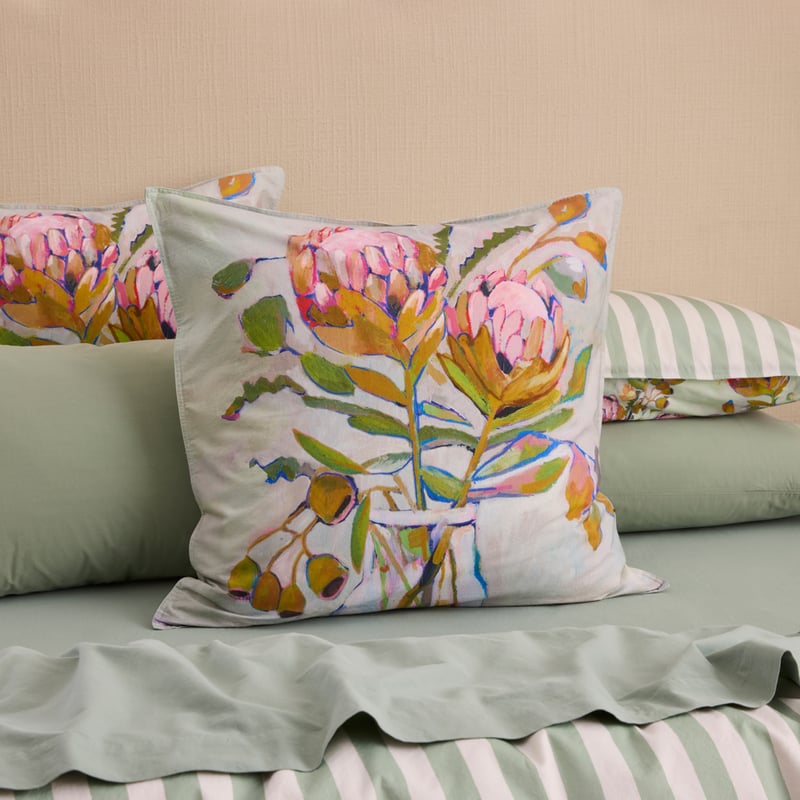 Margot Soft Green Native Floral Quilt Cover Set + Separates