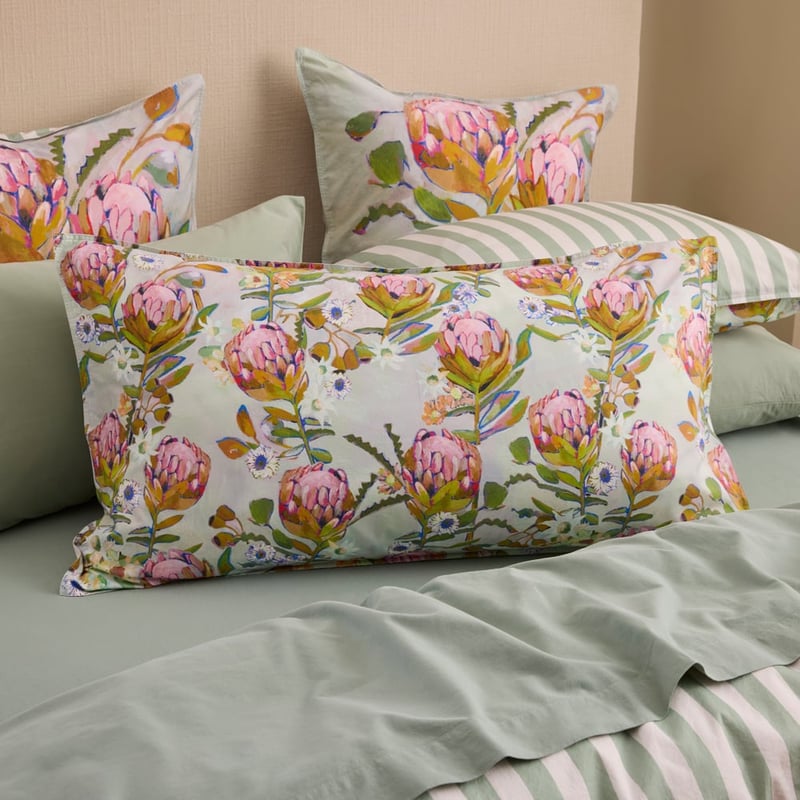 Margot Soft Green Native Floral Quilt Cover Set + Separates
