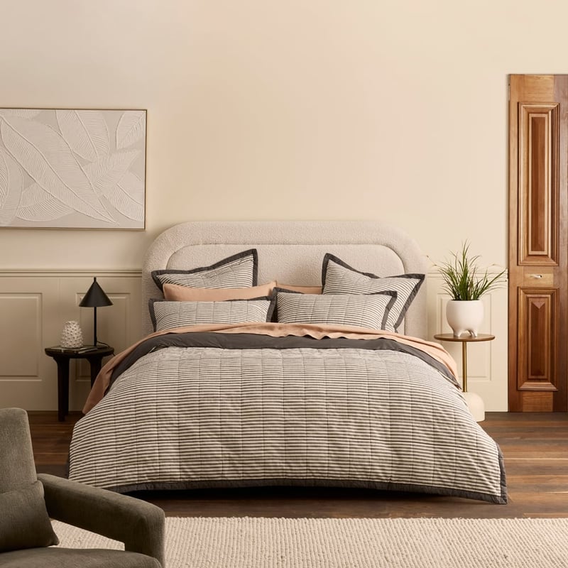 Bodhi Charcoal Stripe Quilted Pillowcases